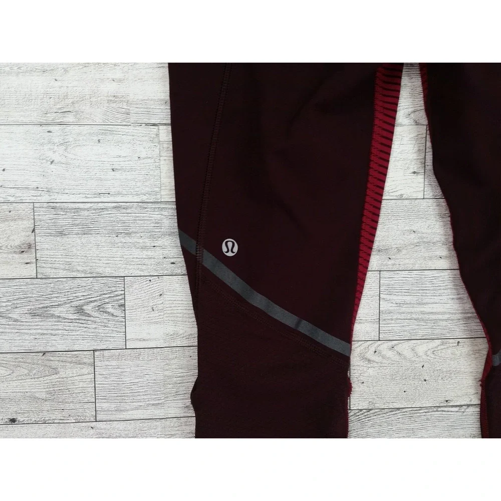 Lululemon Leggings Pants Maroon Pink Stripe Women's Size 6